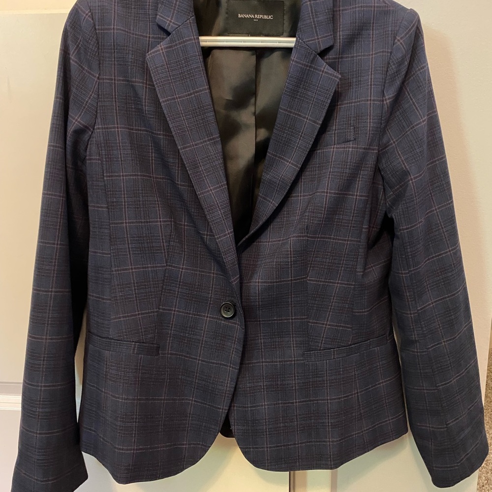 Banana Republic Women's Navy Plaid Blazer
